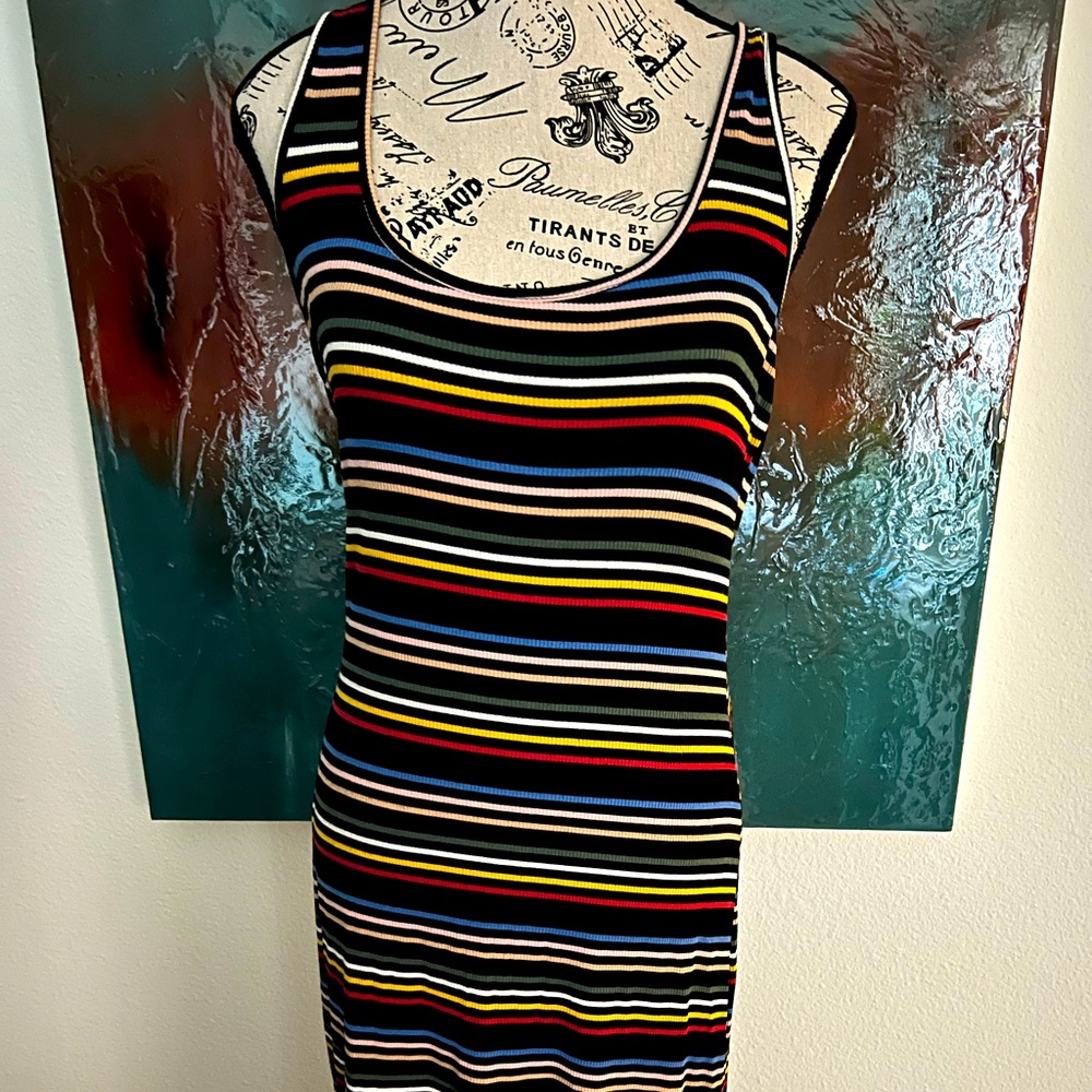 Super cute multi-colored striped dress with side slits